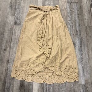 Jason Wu Beige Asymmetrical Eyelet Linen Blend Midi Skirt - 6